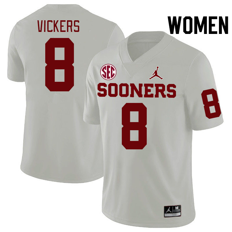 Women #8 Makari Vickers Oklahoma Sooners 2024 SEC Conference College Football Jerseys-White